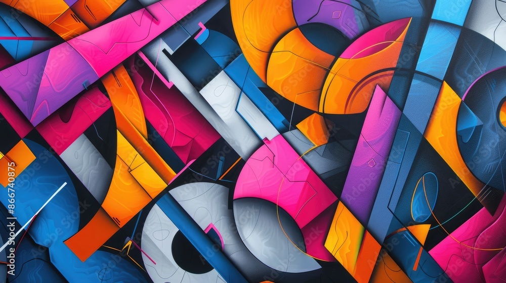 Fototapeta premium Intricate geometry: A detailed geometric background featuring overlapping shapes and vibrant colors, showcasing complexity and depth