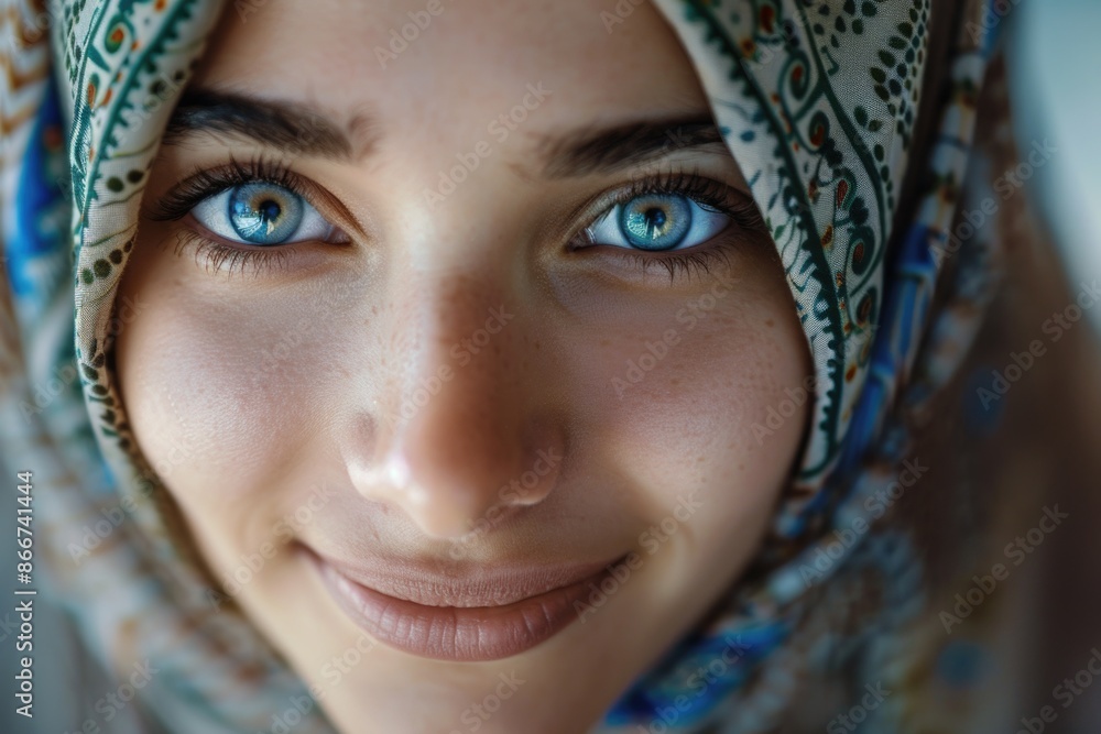 A close-up shot of a person wearing a headscarf, suitable for use in portraits or illustrations A close-up shot of a person wearing a headscarf, suitable for use in portraits or illustrations