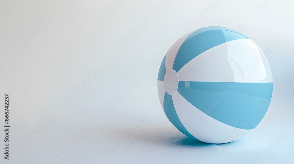 Blue and White Beach Ball on a white Background with Copy Space