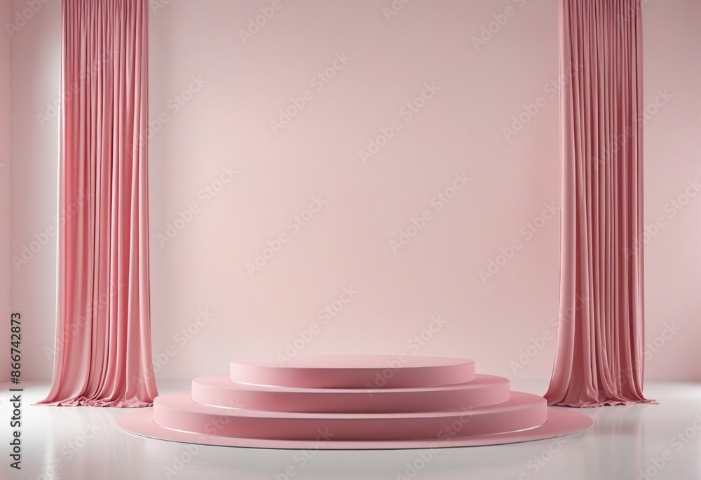 Stunning display of beauty in a natural setting with a cosmetic showcase and mirror on a pink summer background, perfect for a product presentation Stunning display of beauty in a natural setting with a cosmetic showcase and mirror on a pink summer background, perfect for a product presentation