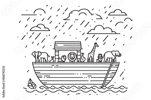 Noah's Ark from the Bible in single line style. vector illustration.