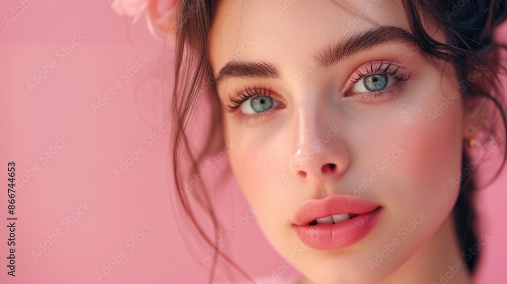 A woman with a flower in her hair, perfect for use in editorial or commercial contexts where a sense of elegance and whimsy is desired A woman with a flower in her hair, perfect for use in editorial or commercial contexts where a sense of elegance and whimsy is desired