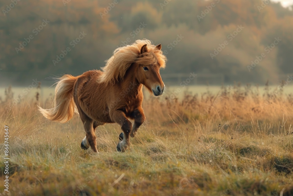A brown horse gallops across a field of long grass, showcasing its agility and freedom A brown horse gallops across a field of long grass, showcasing its agility and freedom