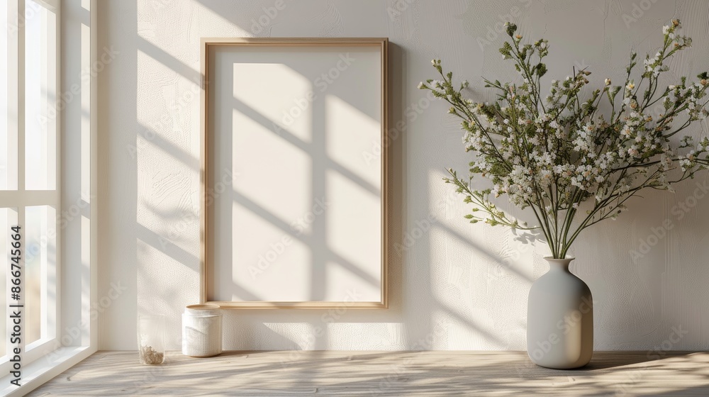 Mockup frame close up in simple minimal room interior background Mockup frame close up in simple minimal room interior background