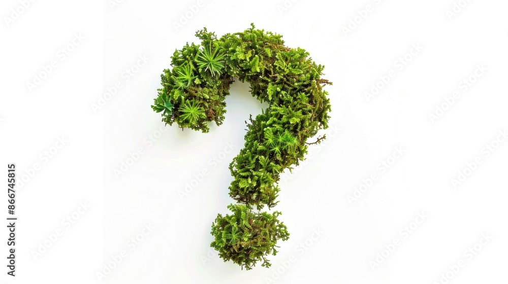A creative question mark design using plants on a white surface, suitable for education or inspirational purposes A creative question mark design using plants on a white surface, suitable for education or inspirational purposes