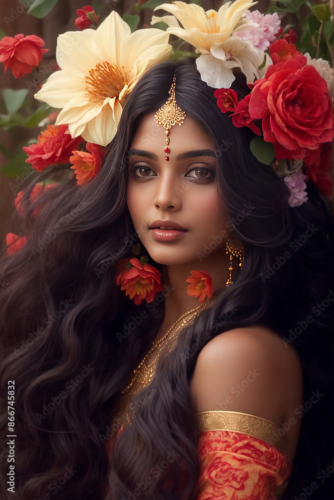 portrait of a woman with flowers