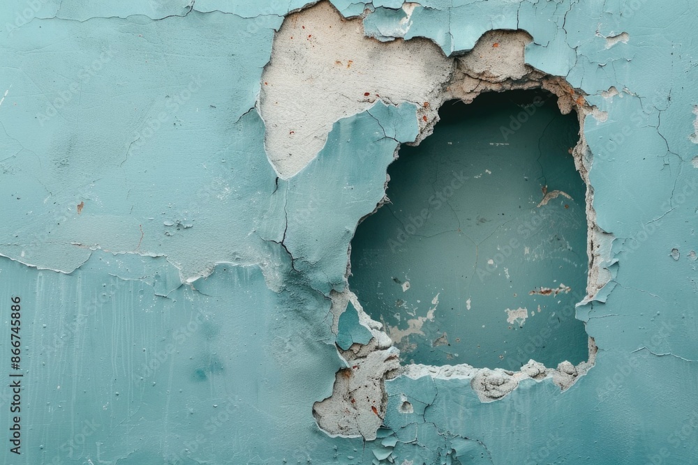 Obraz premium A blue wall with a hole in it