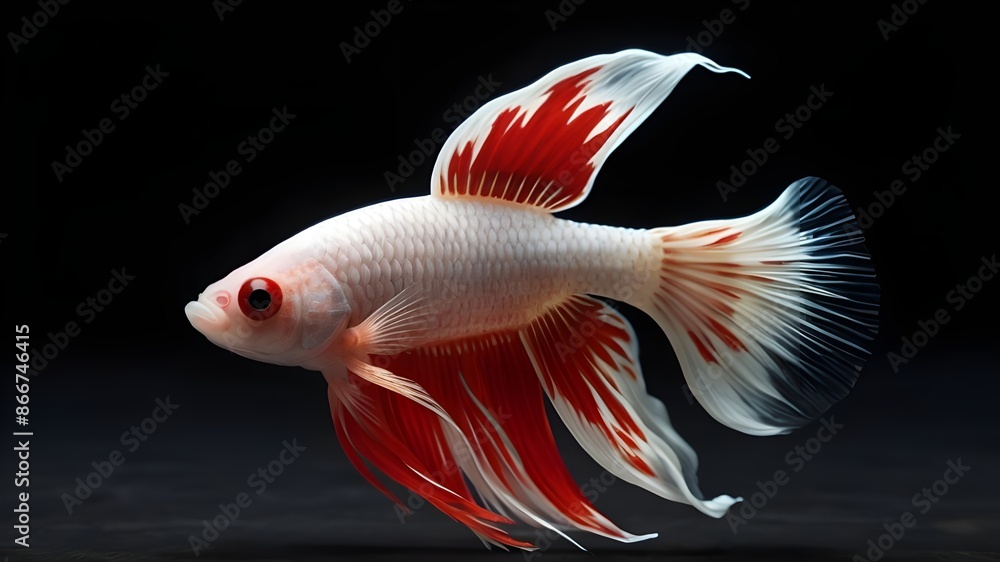 minimalist white mix red Betta Fish, dark black background Generative AI minimalist white mix red Betta Fish, dark black background Generative AI