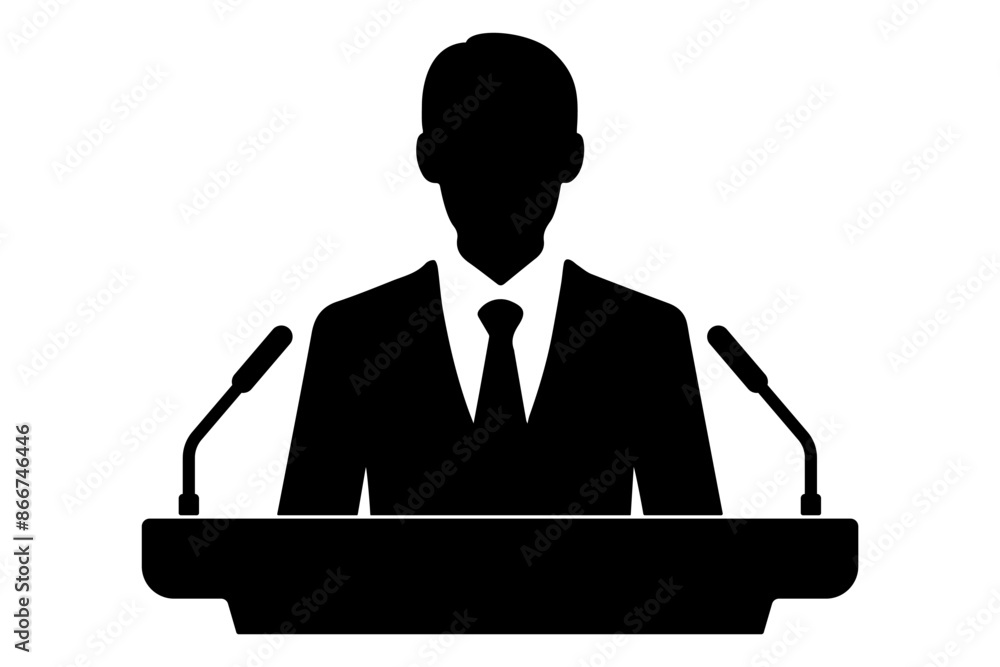 Silhouette of a speaker giving a conference speech at a podium. vector illustration Silhouette of a speaker giving a conference speech at a podium. vector illustration
