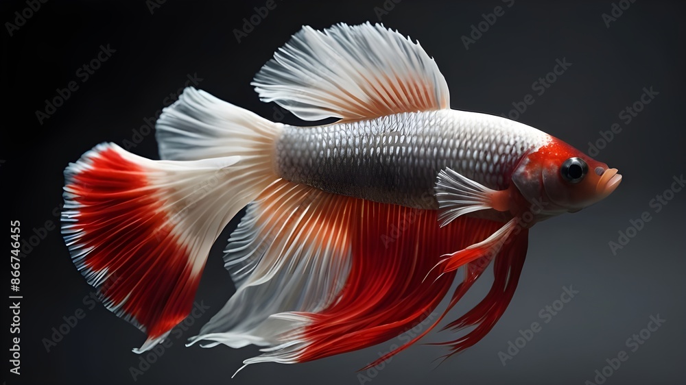 minimalist white mix red Betta Fish, dark black background Generative AI minimalist white mix red Betta Fish, dark black background Generative AI