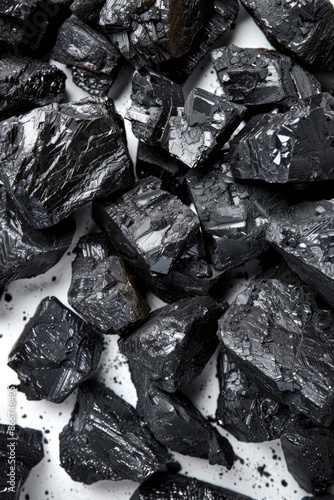 A pile of black coal sits on a table, useful for illustration or design