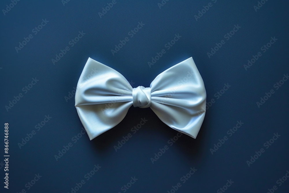 Naklejka premium A simple white bow tie against a calm blue background, perfect for adding a touch of elegance to your design