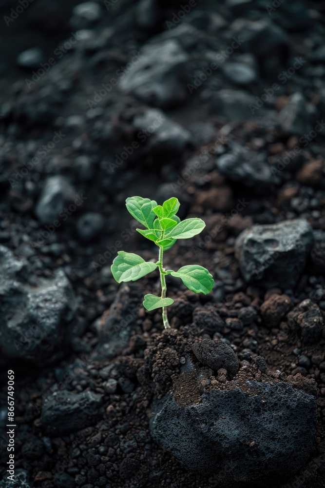 A small plant emerges from the earth, with its tender shoots reaching for sunlight A small plant emerges from the earth, with its tender shoots reaching for sunlight