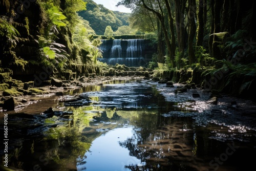 Auckland, New Zealand, Waitakere Ranges regional park, with trails and waterfalls., generative IA photo