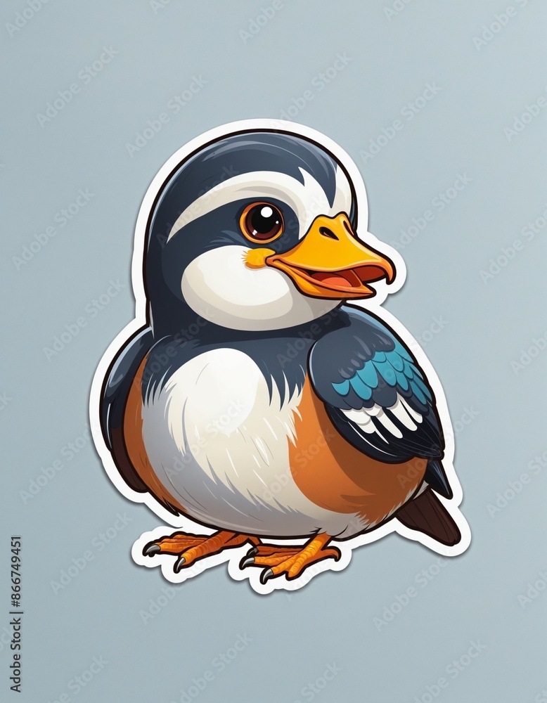Obraz premium Charming Mandarin Duck Cartoon Sticker with a Playful Wildlife Character
