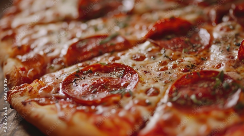 A delicious-looking pepperoni pizza on a table, great for food or party images A delicious-looking pepperoni pizza on a table, great for food or party images