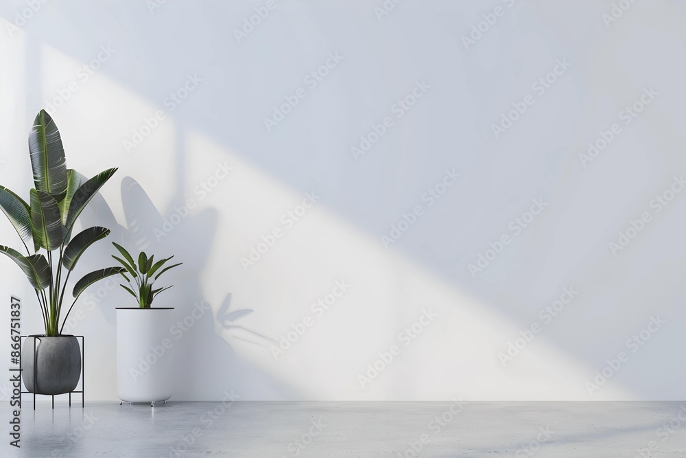 Minimalist Interior with Potted Plants and Natural Light. Minimalist Interior with Potted Plants and Natural Light.