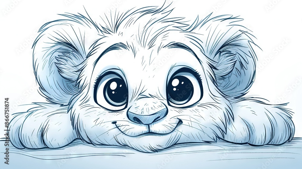A picture of a tiny lion with large eyes reclining on the ground, tilting its head towards the camera A picture of a tiny lion with large eyes reclining on the ground, tilting its head towards the camera