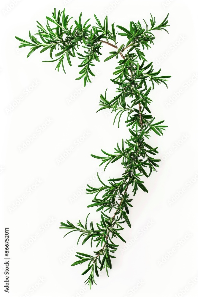 Fototapeta premium A single sprig of rosemary sits on a pure white surface, awaiting use or decoration