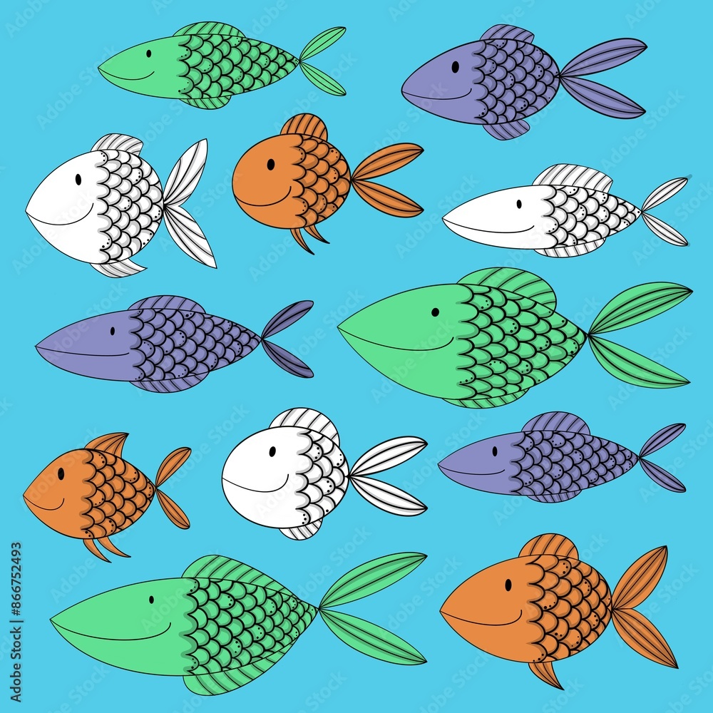 Illustration of a multiple fun cartoon fish swimming underwater. Multiple cartoon fish. Multicoloured fish illustration. Schooling fish. Cute and quirky fish Illustration. Fish design. Multiple fish. Illustration of a multiple fun cartoon fish swimming underwater. Multiple cartoon fish. Multicoloured fish illustration. Schooling fish. Cute and quirky fish Illustration. Fish design. Multiple fish.