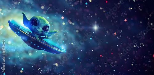 Fototapeta Naklejka Na Ścianę i Meble -  Adventurous alien exploring the galaxy in a futuristic spaceship