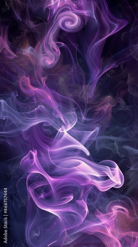 Obraz premium Purple and pink smoke creating beautiful shapes and swirls on a black background, perfect for any design project needing an abstract background