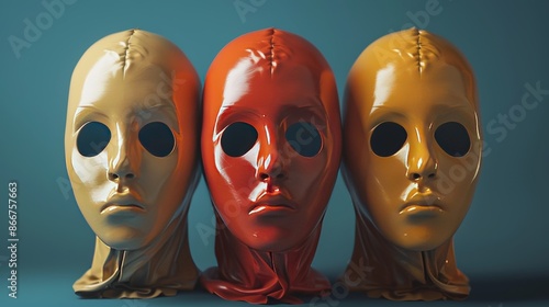 Three faces with different colors and one of them is yellow