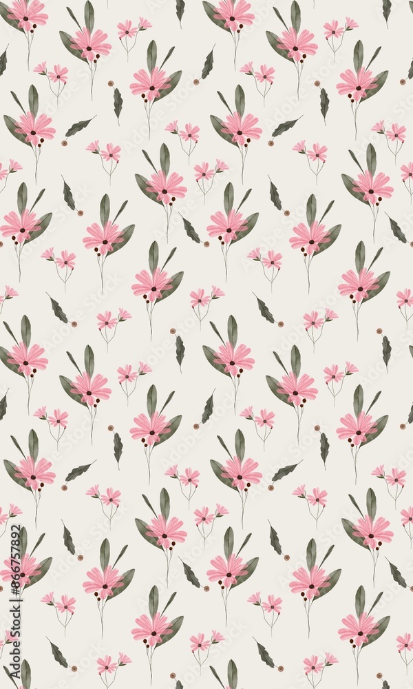 Beautiful pink seamless floral design with leaves Beautiful pink seamless floral design with leaves