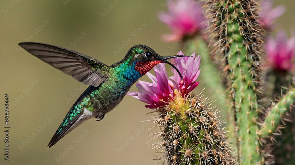 Obraz premium In Flight and Color. The Adult Male Broad-Billed Hummingbird