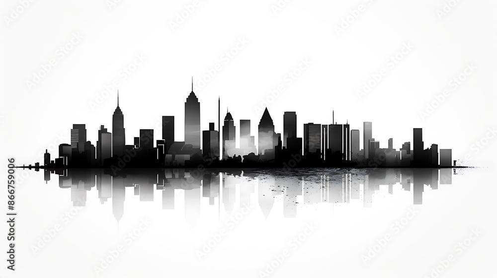 Naklejka premium A minimalist black and white city skyline