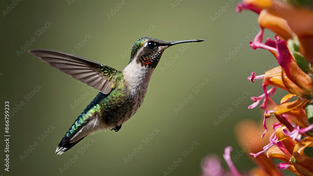 Fototapeta premium The Hummingbird Flying from the Flower