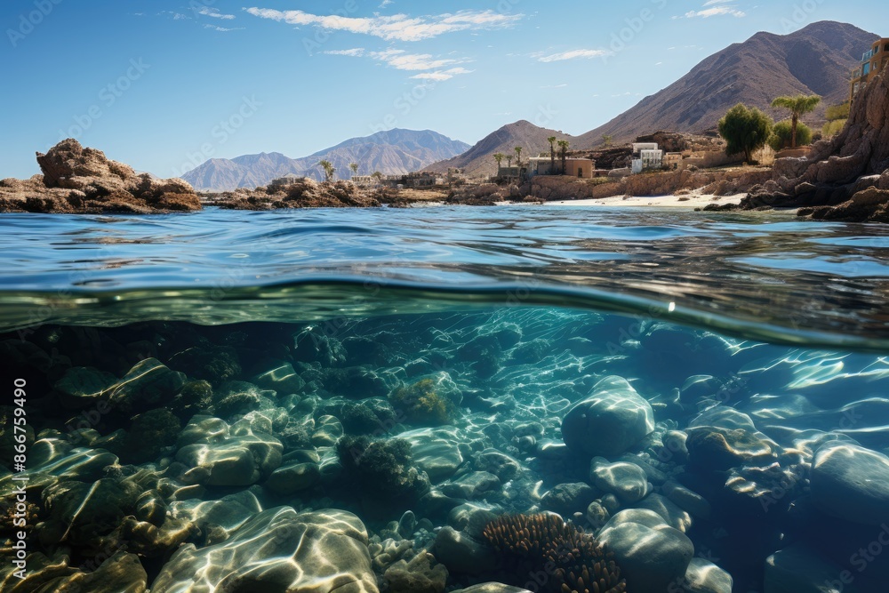 Fototapeta premium Sham El Sheikh, Egypt, Tiran Island, a popular Snorkel diving place., generative IA