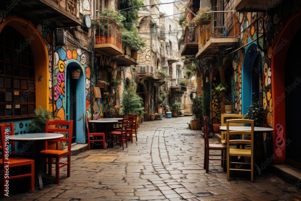 Fototapeta premium Tel Aviv, Israel, the Florentin neighborhood, known for its art scene and street art., generative IA