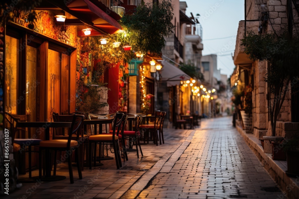 Amman, Jordan, Rainbow Street (Rainbow Street), with shops and cafes., generative IA Amman, Jordan, Rainbow Street (Rainbow Street), with shops and cafes., generative IA