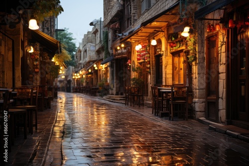 Amman, Jordan, Rainbow Street (Rainbow Street), with shops and cafes., generative IA