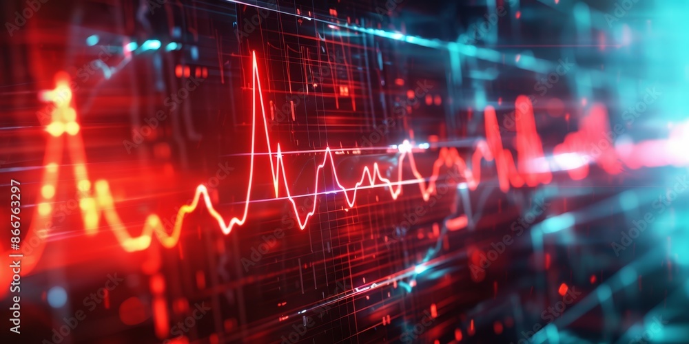 Medical background with a glowing red ECG line Medical background with a glowing red ECG line