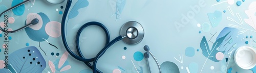 Wallpaper Mural Light blue medical illustration featuring a stethoscope and abstract shapes Torontodigital.ca