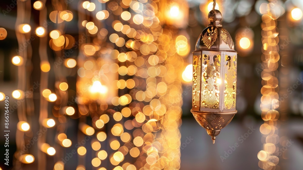 Decorative lights and candles illuminating homes for Eid festivities Decorative lights and candles illuminating homes for Eid festivities
