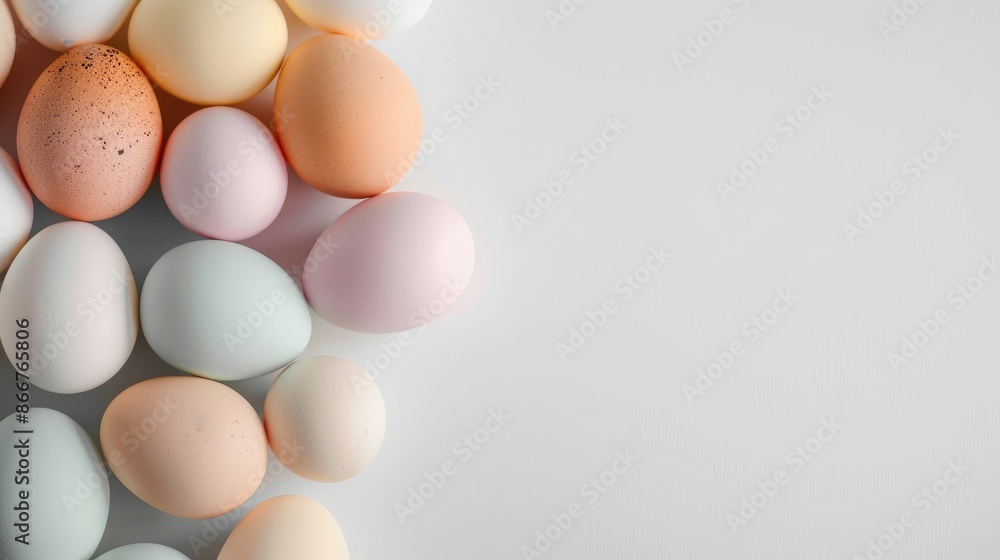 Minimalist Easter eggs on a plain white background with ample copy space Minimalist Easter eggs on a plain white background with ample copy space