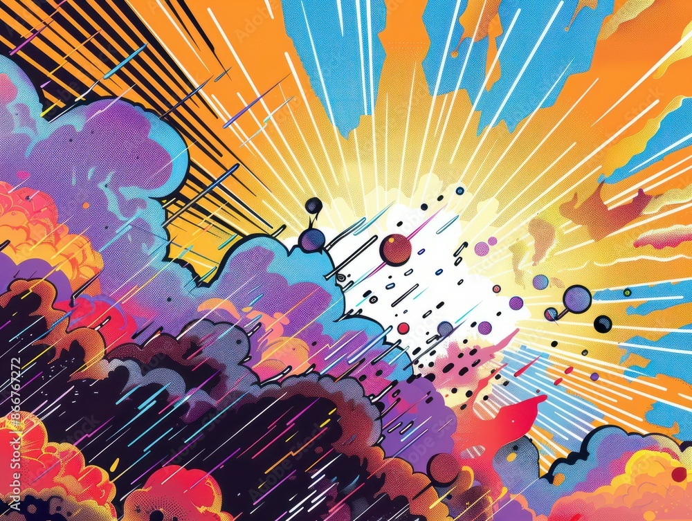 Obraz premium Comic abstract pop art background featuring a thunder illustration