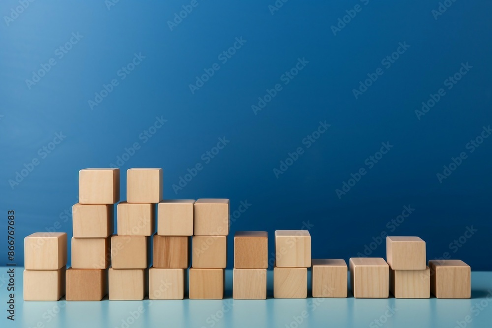 Simple Wooden Blocks Arrangement Against a Blue Backdrop, Ideal for Presentations and Conceptual Art Projects. Generative AI Simple Wooden Blocks Arrangement Against a Blue Backdrop, Ideal for Presentations and Conceptual Art Projects. Generative AI