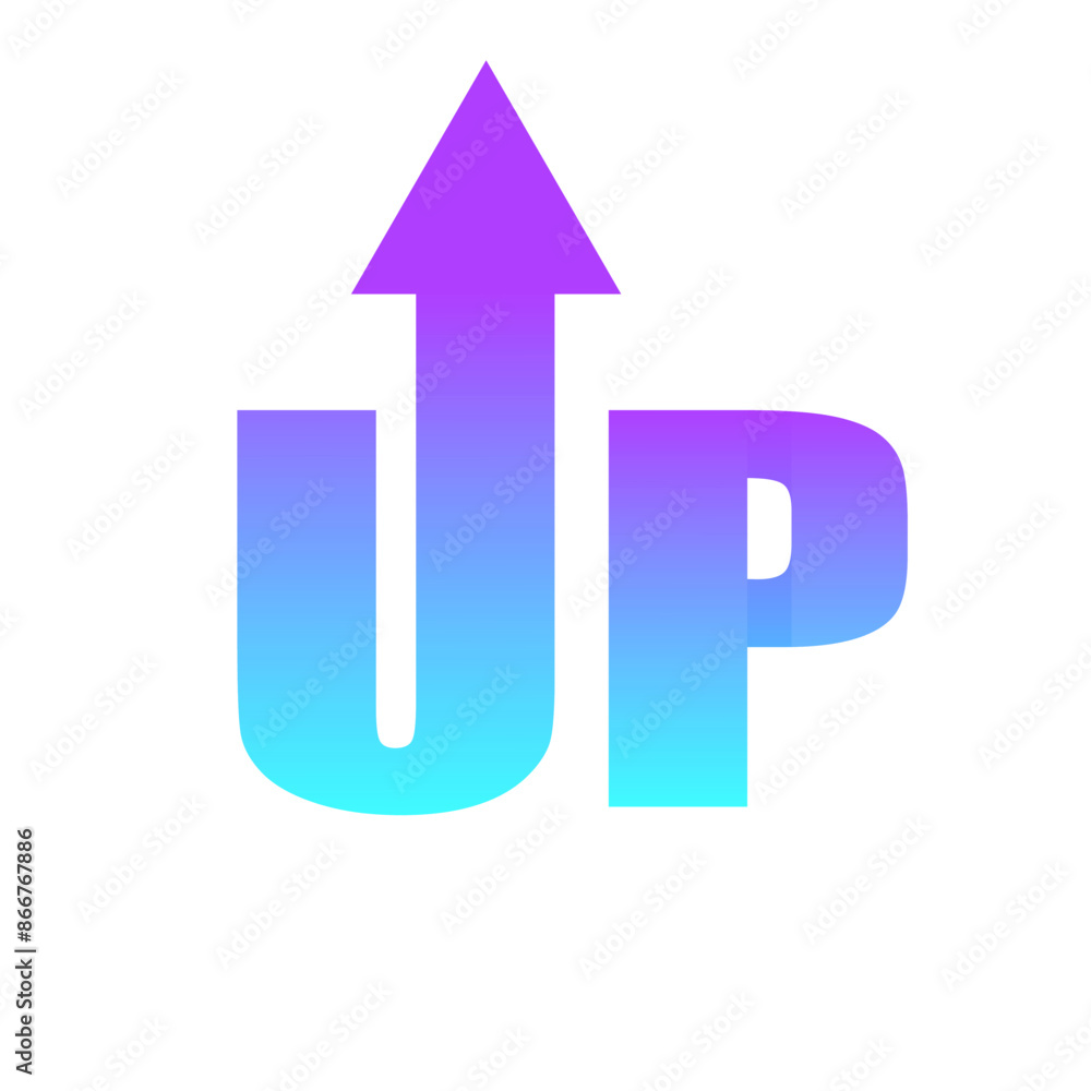 Up arrow graphic. Gradient purple blue. Letter U and P. Isolated vector illustration. Up arrow graphic. Gradient purple blue. Letter U and P. Isolated vector illustration.