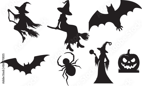  The Halloween vector, silhouette style, white background.