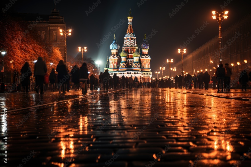 Moscow, Russia, Red Square (Red Square), with Kremlin and St. Basil Cathedral., generative IA
