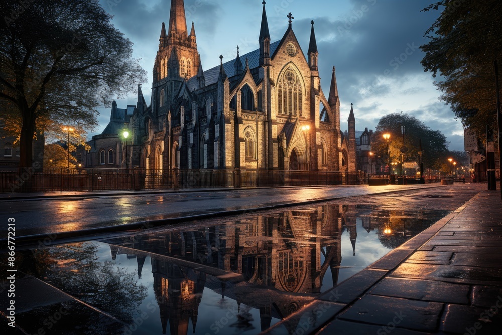 Fototapeta premium Dublin, Ireland, St. Patrick Cathedral (St. Patrick's Cathedral), an imposing Gothic church., generative IA