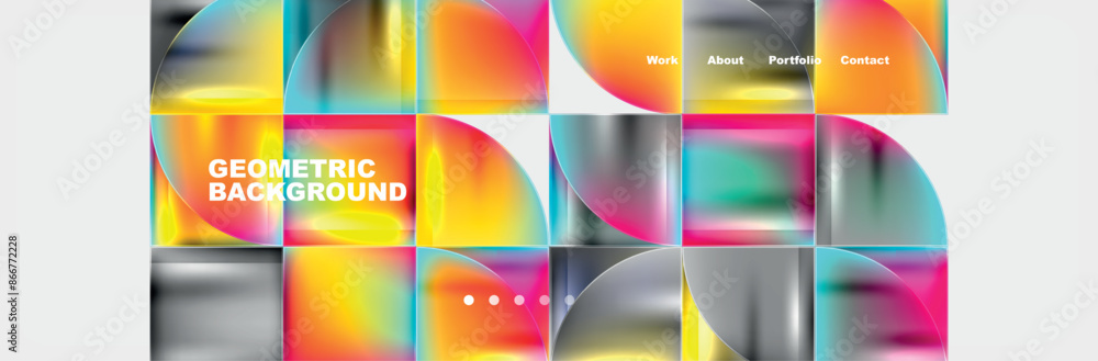 Naklejka premium Round triangles and squares web site page template. Vector Illustration For Wallpaper, Banner, Background, Card, Book Illustration, landing page