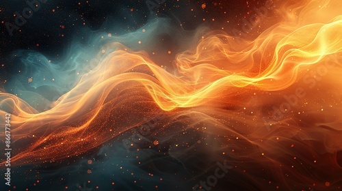   A stunning image of an orange-yellow fire wave against a black backdrop, featuring surrounding stars and dust photo