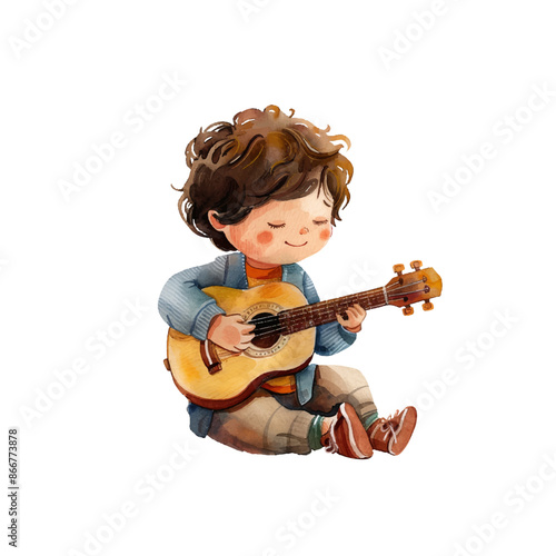 kid playing guitar vector illustration in watercolor style