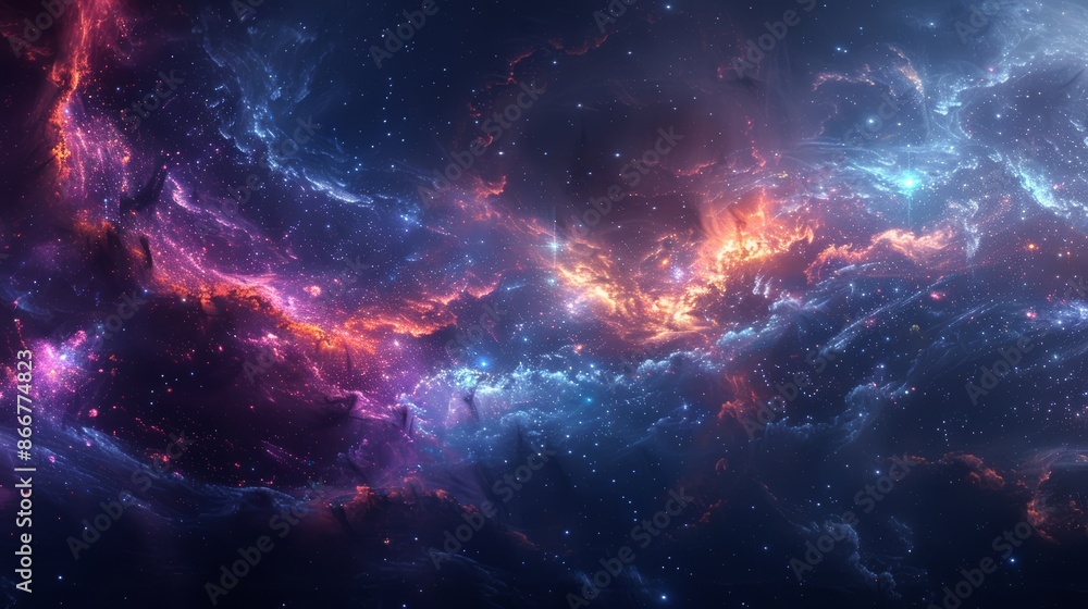 Deep space with bright stars, vivid nebulae, and swirling galaxies, infinite cosmic view, stunning and mesmerizing scene Deep space with bright stars, vivid nebulae, and swirling galaxies, infinite cosmic view, stunning and mesmerizing scene