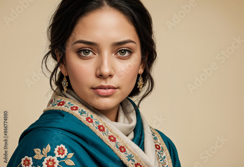 a beautiful young woman in a traditional hispanic outfit